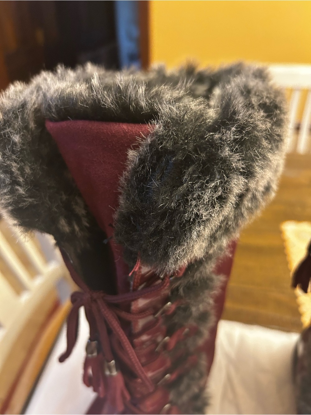Sporto Women's Burgundy Lace-Up Faux Fur Winter Boots - Picture 6 of 9